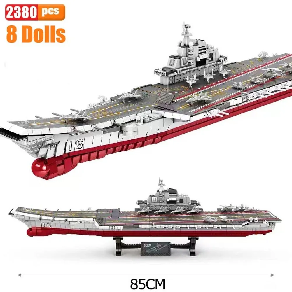 MOC NON  Airaft Carrier With LED Building Blocks Soldier Battleship Brick Weapon Warship Toys Waraft Ship Boat