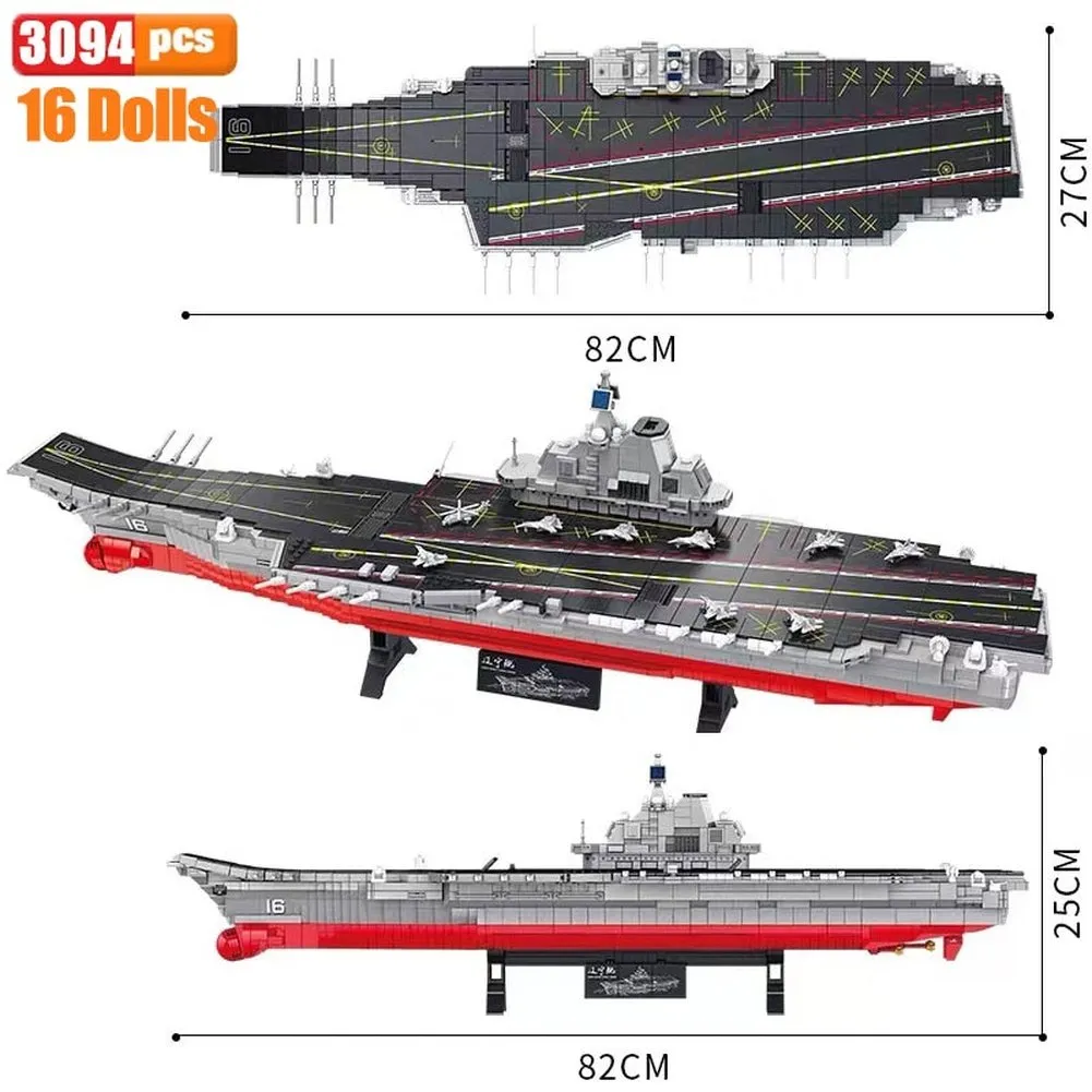 MOC NON  Airaft Carrier With LED Building Blocks Soldier Battleship Brick Weapon Warship Toys Waraft Ship Boat