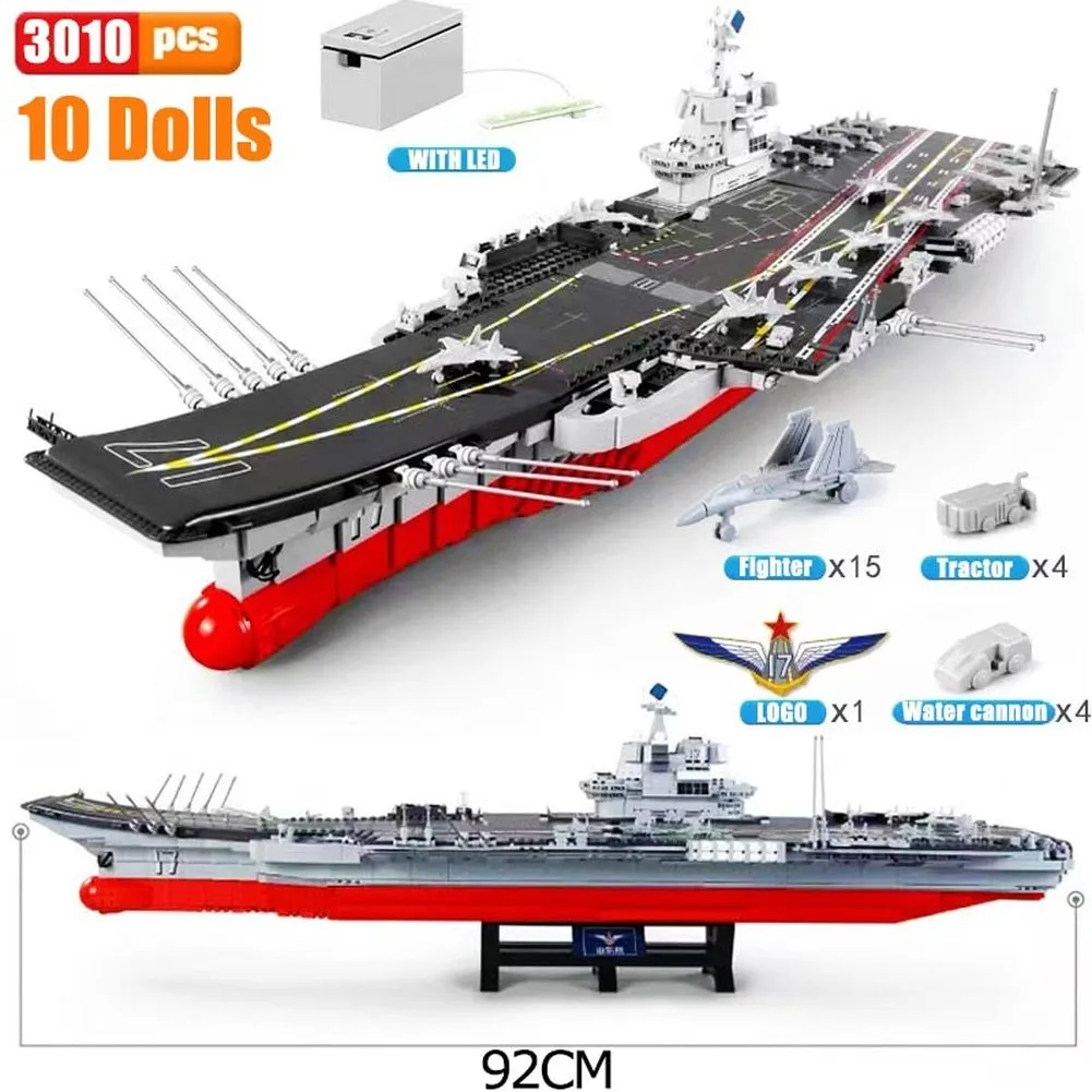 MOC NON  Airaft Carrier With LED Building Blocks Soldier Battleship Brick Weapon Warship Toys Waraft Ship Boat