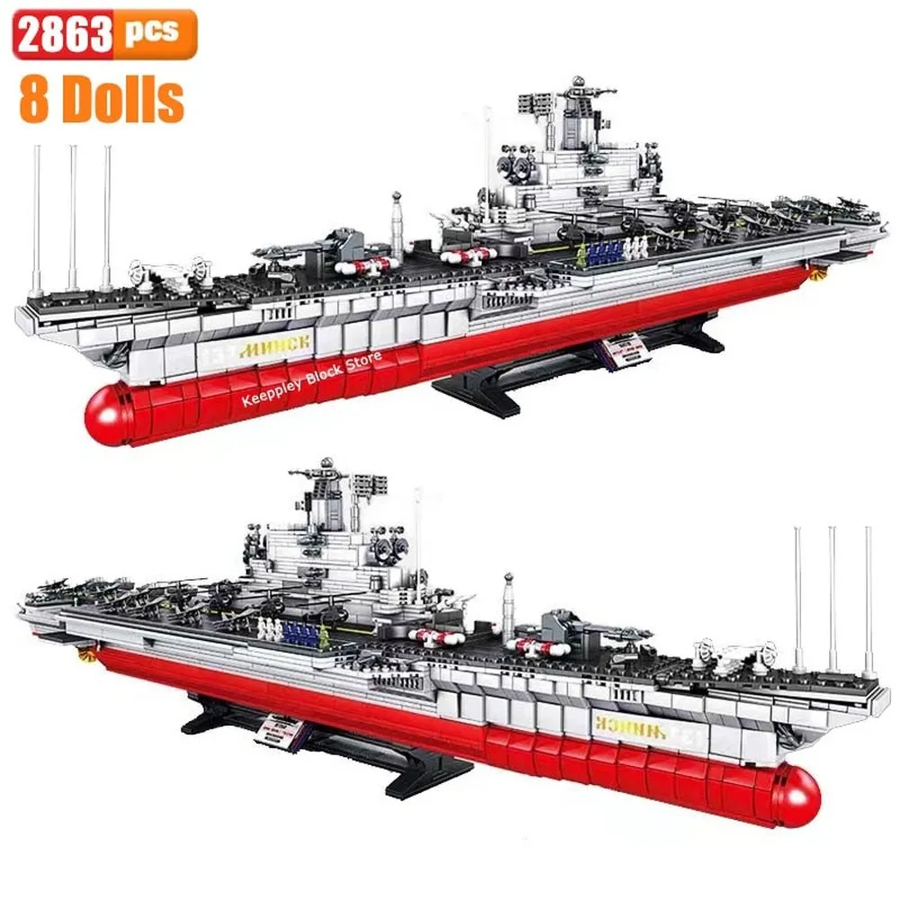 MOC NON  Airaft Carrier With LED Building Blocks Soldier Battleship Brick Weapon Warship Toys Waraft Ship Boat