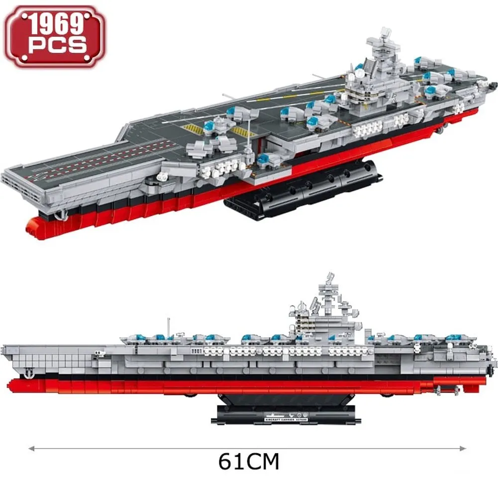 MOC NON  Airaft Carrier With LED Building Blocks Soldier Battleship Brick Weapon Warship Toys Waraft Ship Boat