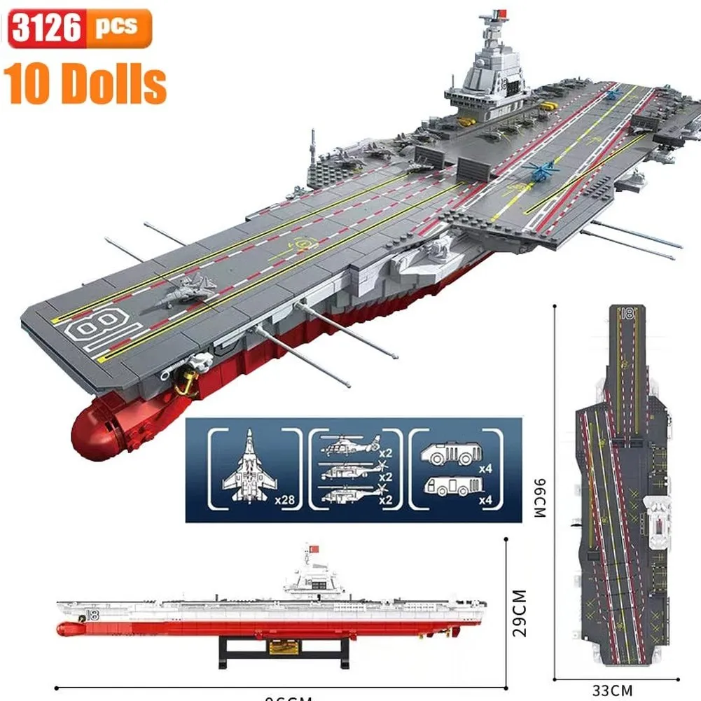 MOC NON  Airaft Carrier With LED Building Blocks Soldier Battleship Brick Weapon Warship Toys Waraft Ship Boat