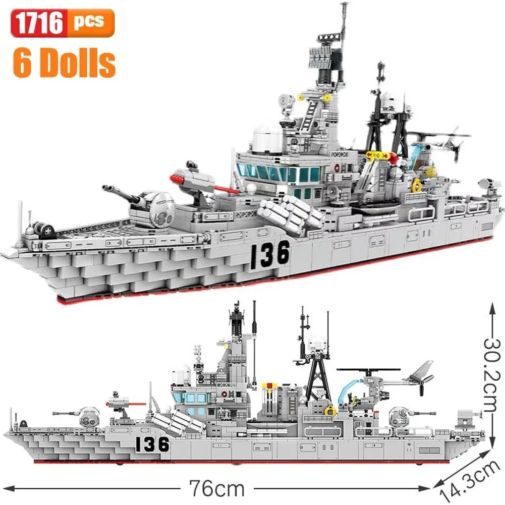 MOC NON  Airaft Carrier With LED Building Blocks Soldier Battleship Brick Weapon Warship Toys Waraft Ship Boat