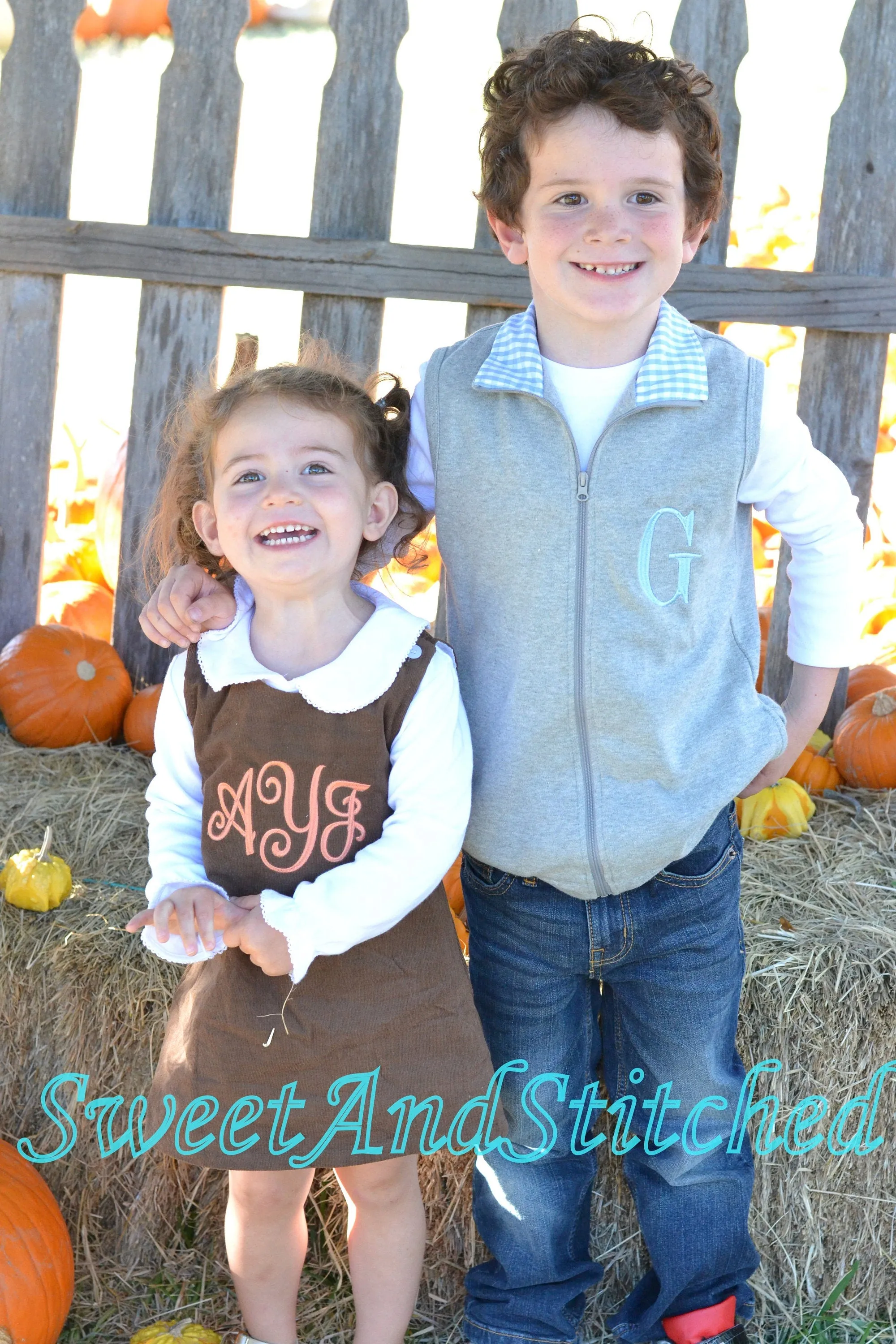 Monogrammed Boys blue and gray gingham vest, boys fall outfit