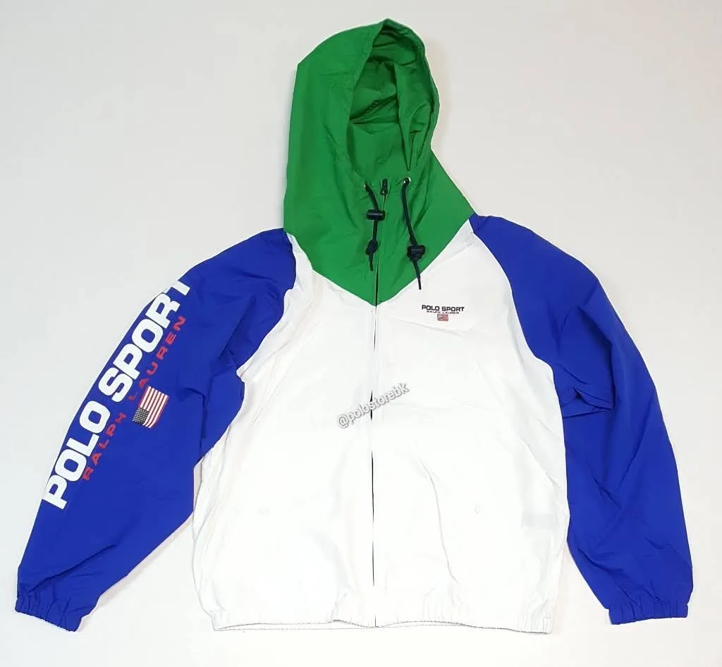 Nwt Polo Ralph Lauren White/ Royal/Green Polo Sport American Flag Windbreaker Jacket