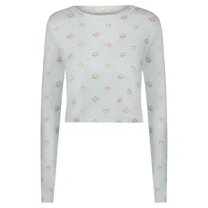 Polkadot BLUE CIEL ROSE Print NELL CROP SLOUCHY Crew LS