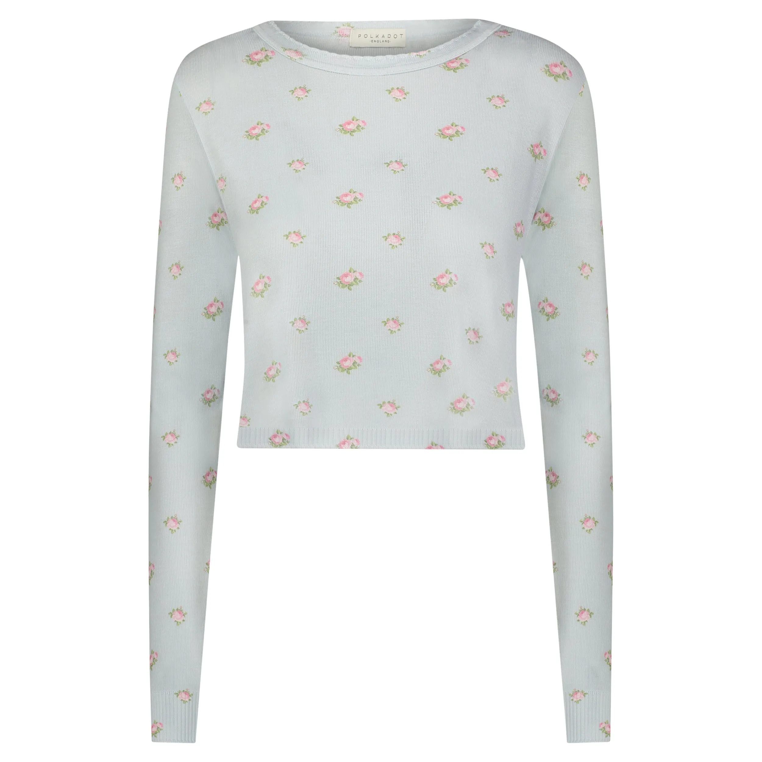 Polkadot BLUE CIEL ROSE Print NELL CROP SLOUCHY Crew LS