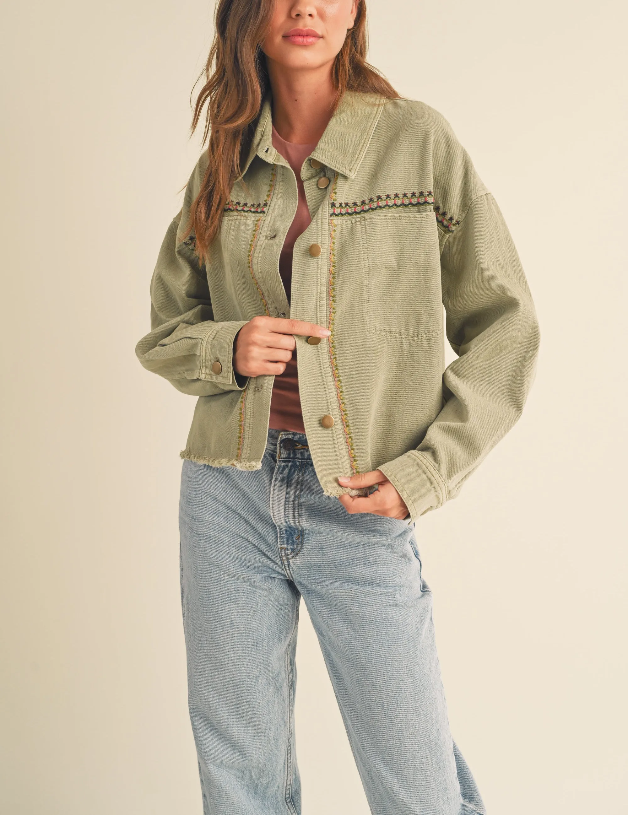 Prairie Thoughts Embroidered Jacket in Olive