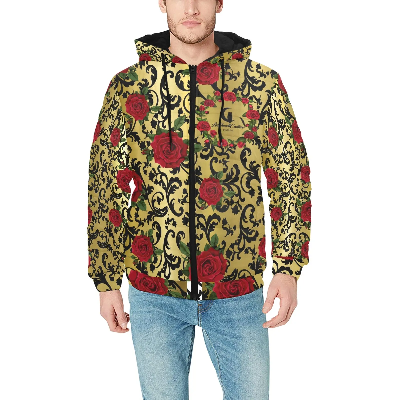 RED ROSES GOLD Men's Padded Hooded Jacket