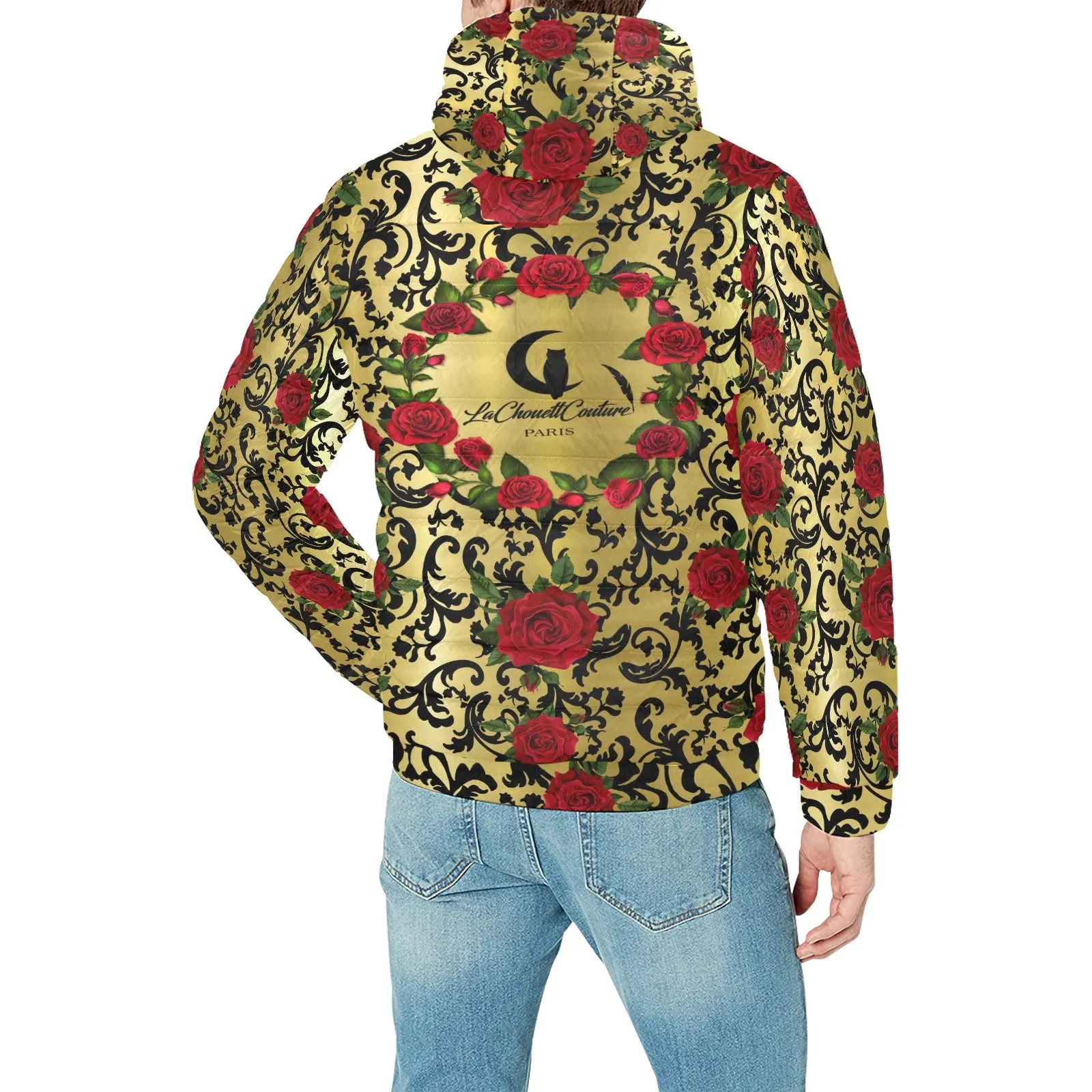 RED ROSES GOLD Men's Padded Hooded Jacket