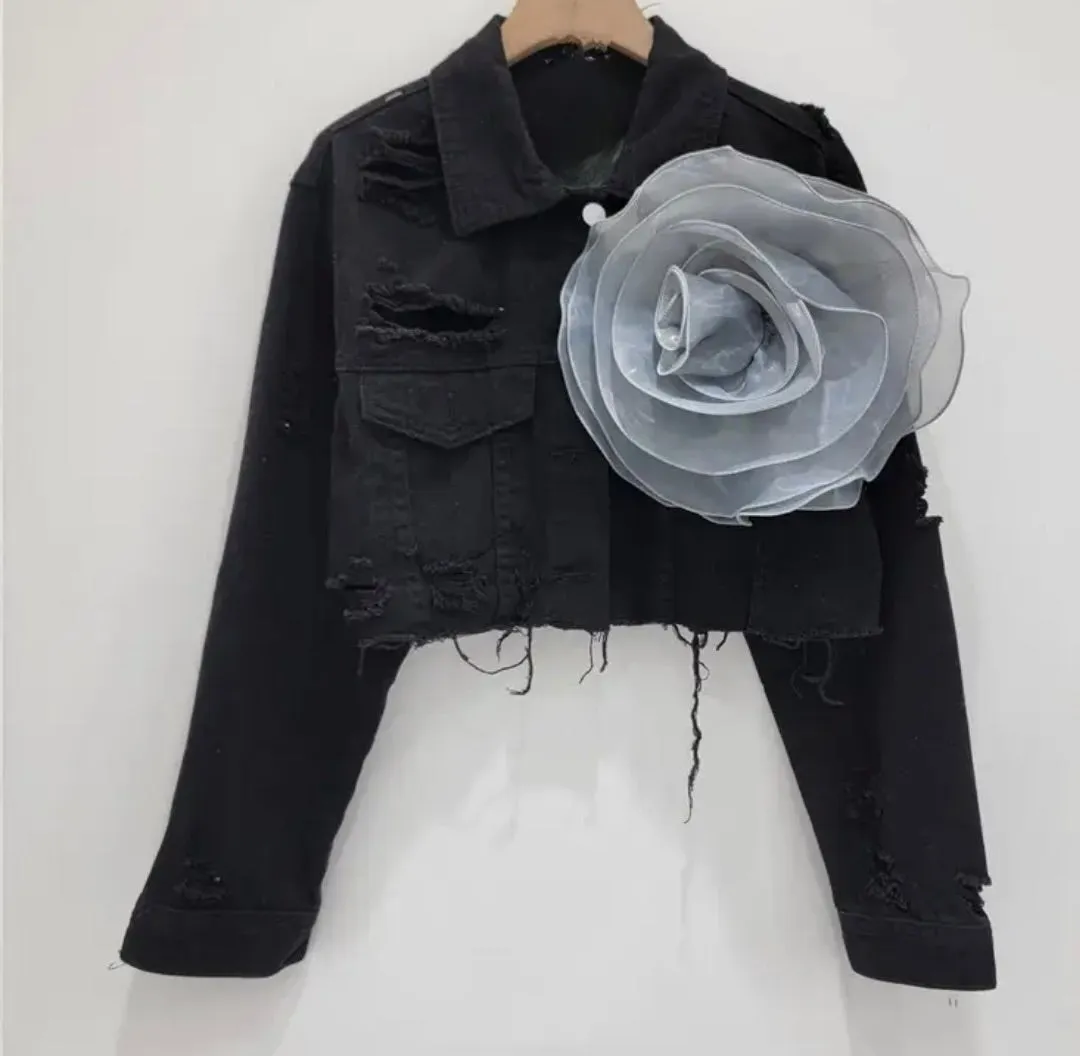 Rosette Distressed Jean JAcket