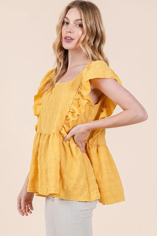 Ruffle Sleeve Square Neck Peplum Top