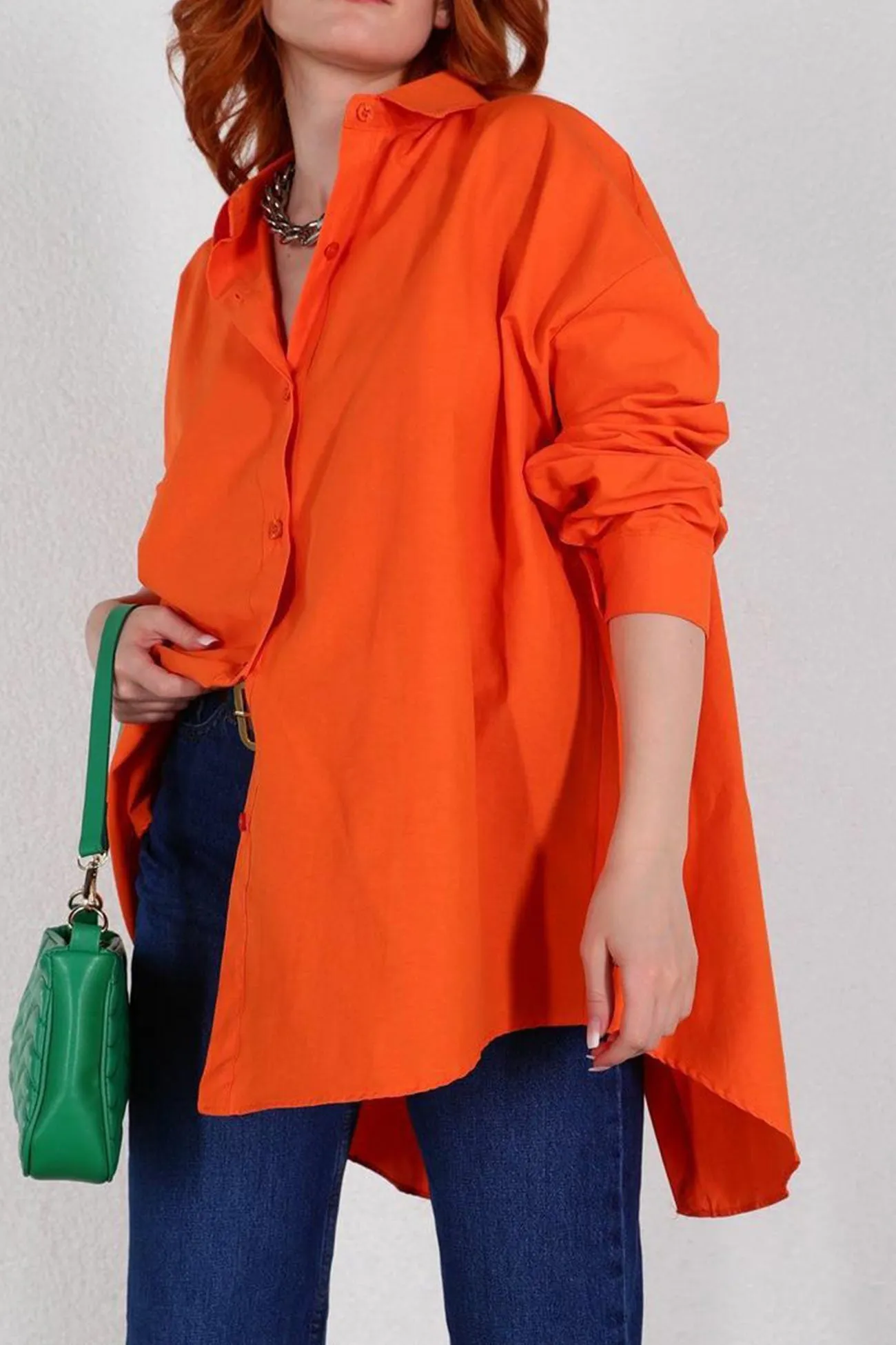 Single-breasted Back Slit Solid Blouse