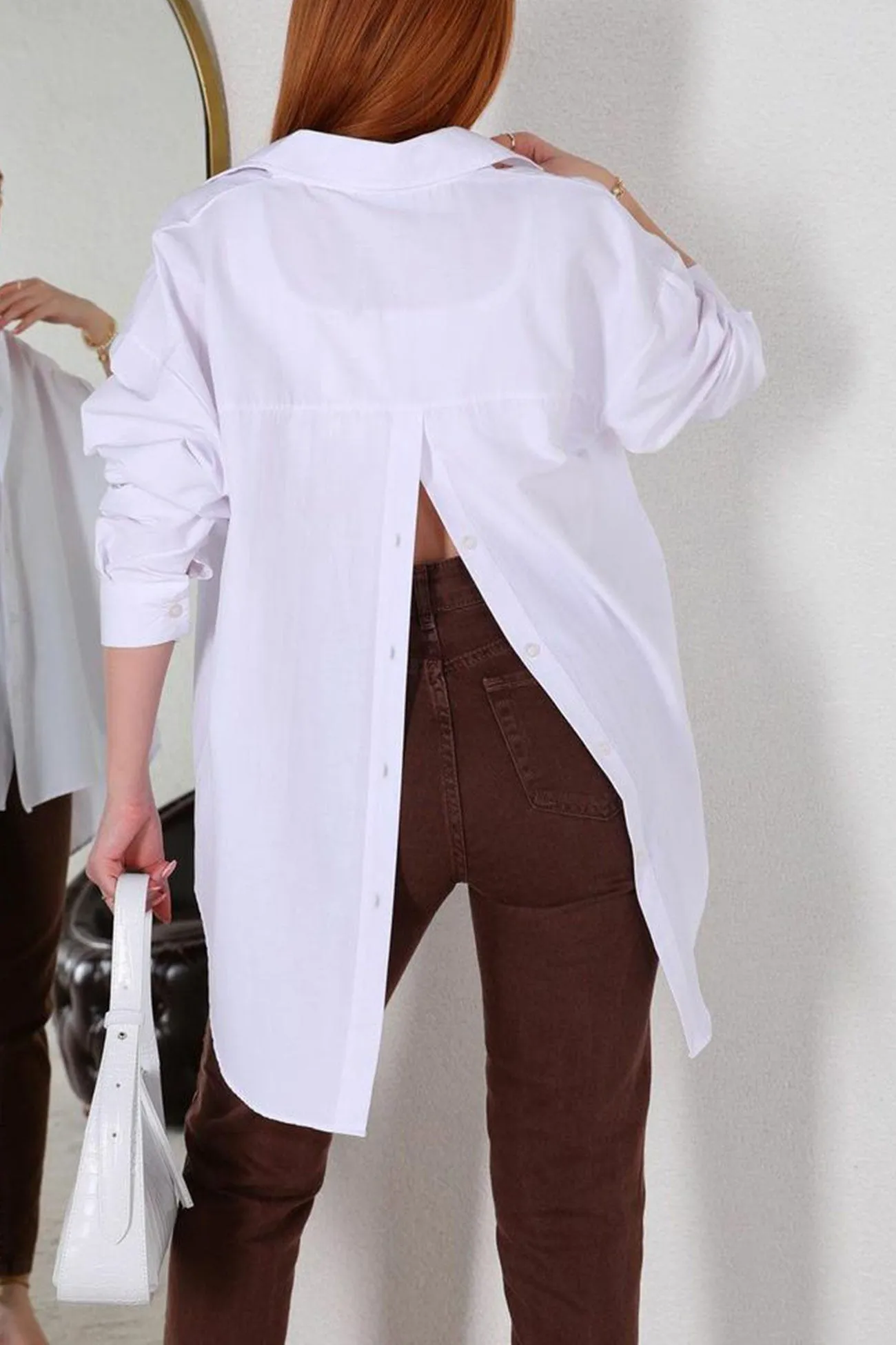 Single-breasted Back Slit Solid Blouse