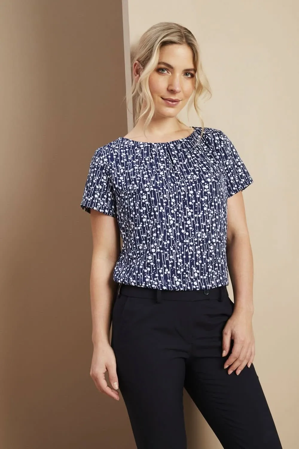 SJ030 - Pleat Neck Blouse - Balloon Print