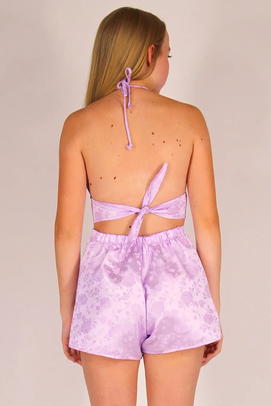 Skorts - Lavender Satin with Roses