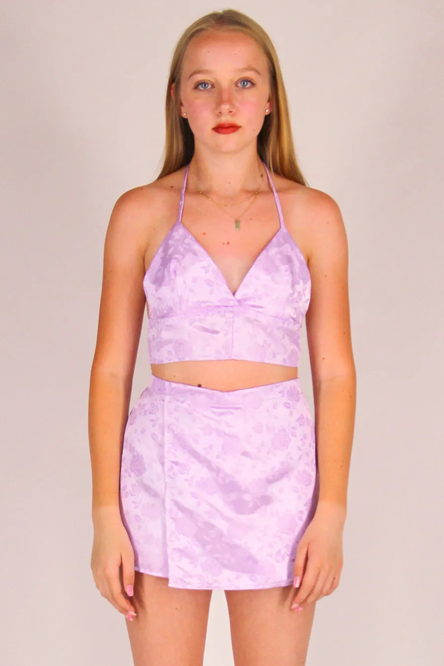 Skorts - Lavender Satin with Roses