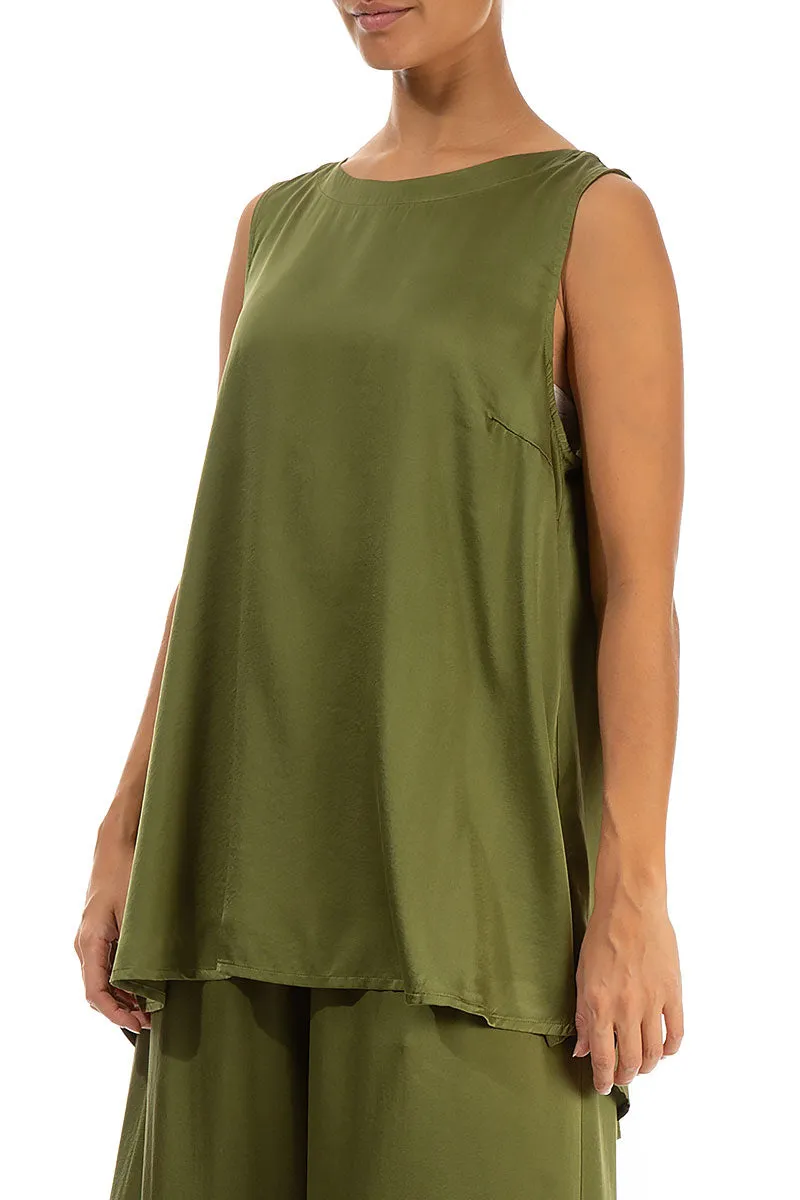 Sleeveless Olive Silk Top