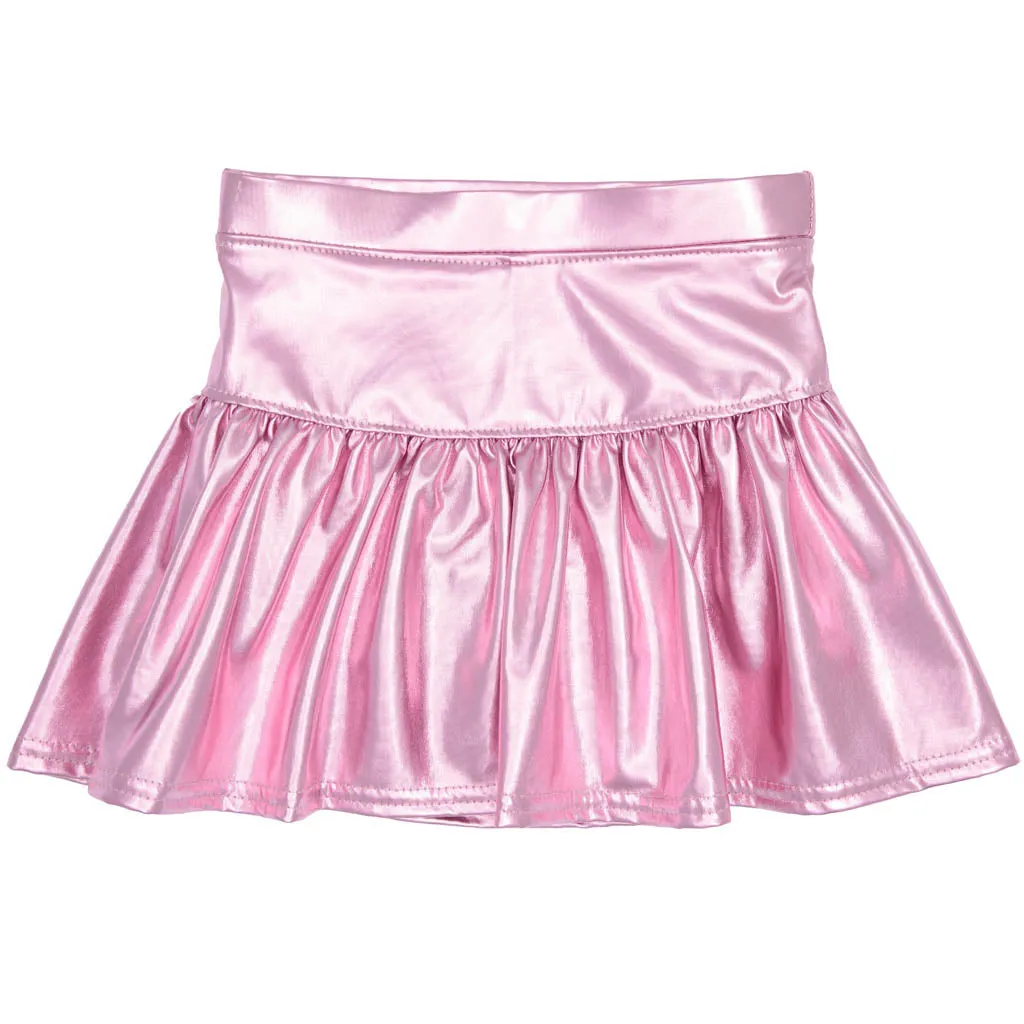 Slick Metallic Gathered Skort- Light Pink