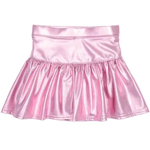 Slick Metallic Gathered Skort- Light Pink