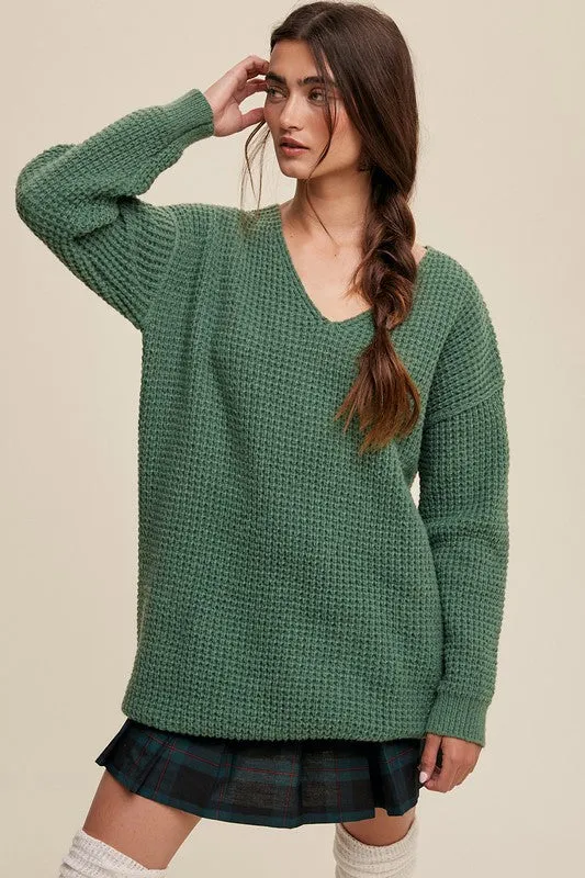 Soma Slouchy V-neck Ribbed Knit Sweater // 2 Colors