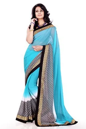 Sourbh Chiffon Lace Saree (7805 _Sky Blue)