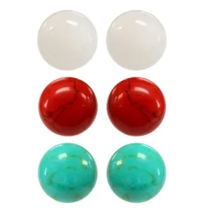 Sterling Silver Trio Red, White and Turquoise Stud Earring Set