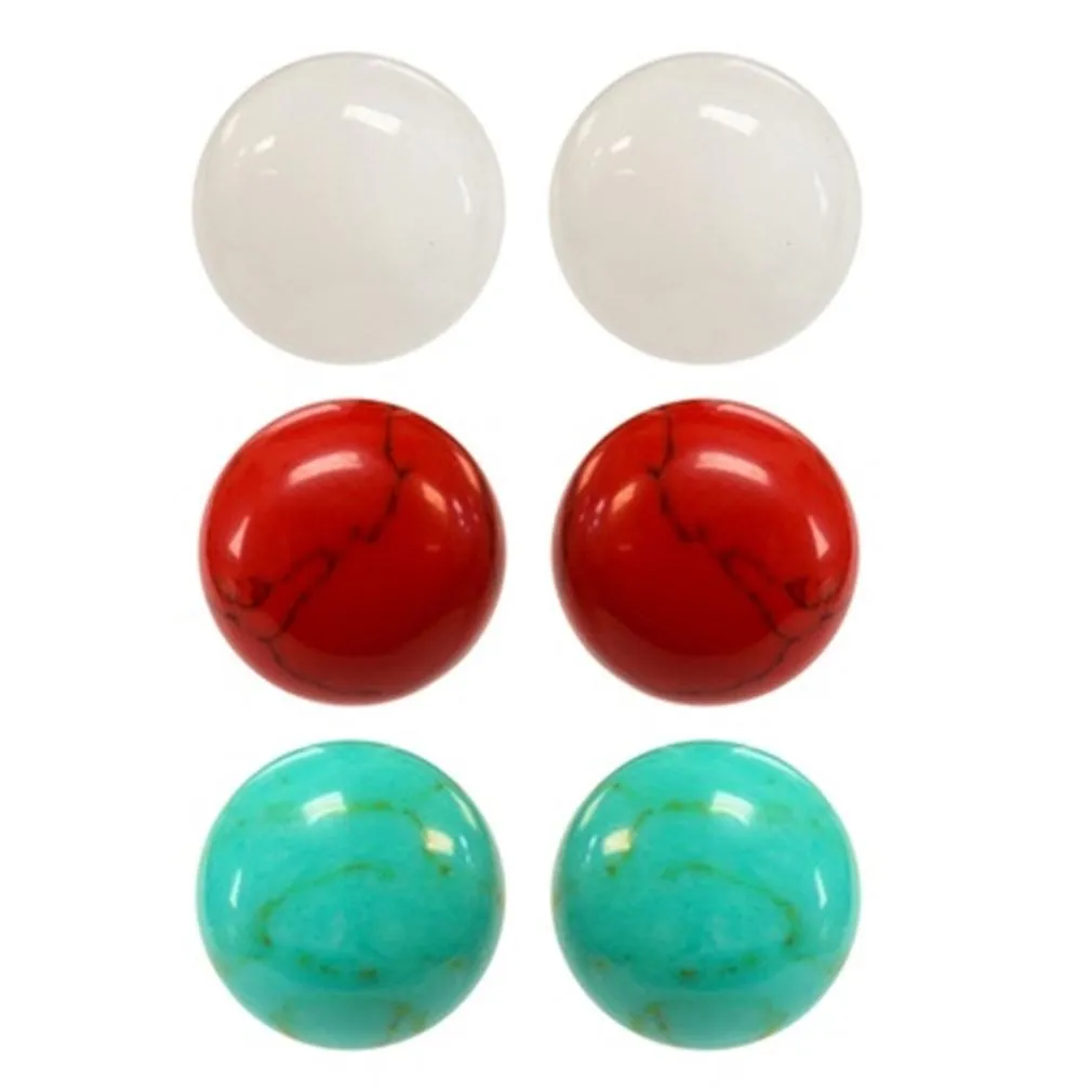 Sterling Silver Trio Red, White and Turquoise Stud Earring Set