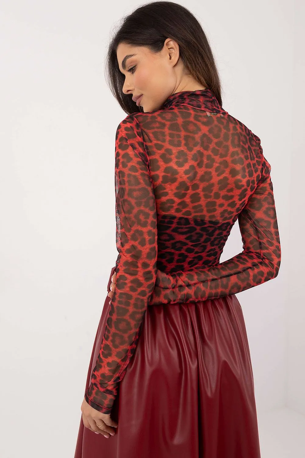 TEEK - Sheer Demure Printed Turtleneck Blouse