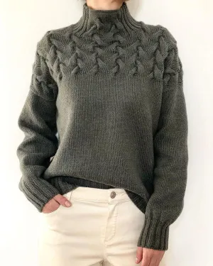 Unique braided turtleneck pullover sweater