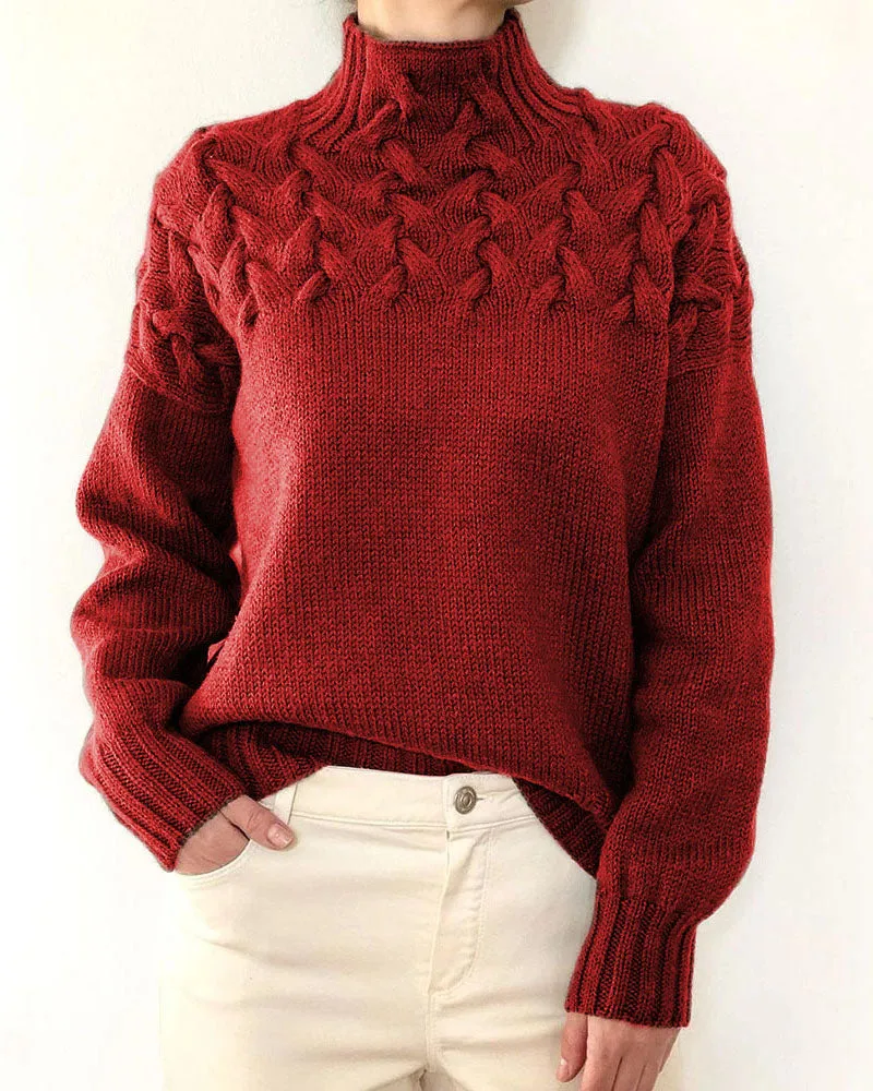 Unique braided turtleneck pullover sweater