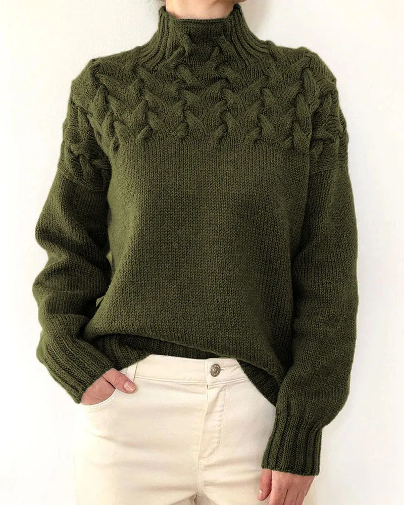 Unique braided turtleneck pullover sweater