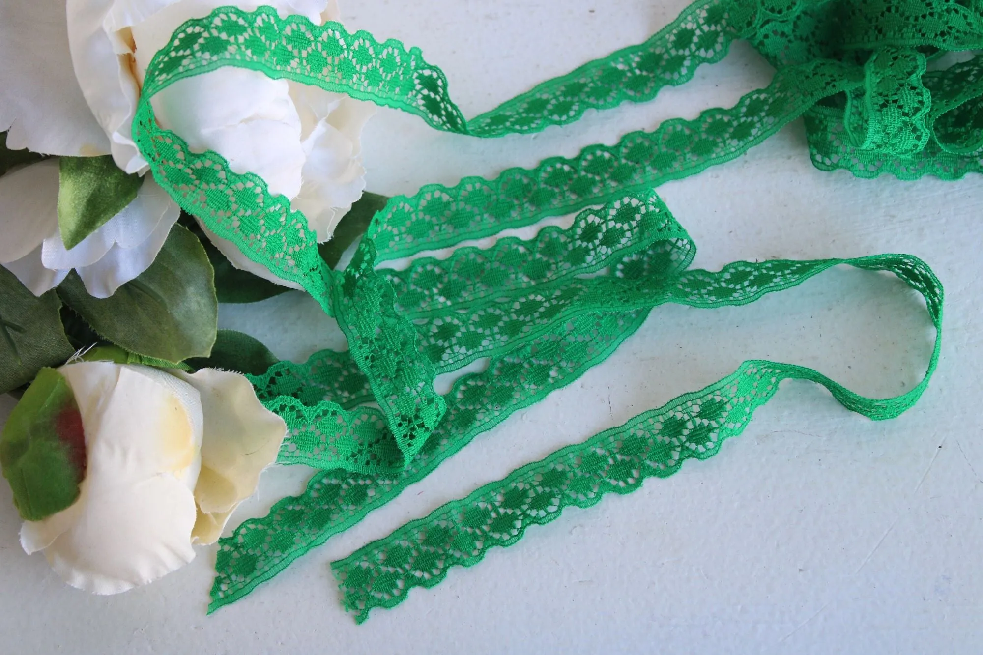 Vintage Green Lace Trim, 4 Yards, .75" wide, Nylon