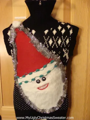 Wacky Santa Ugly Christmas Sweater Vest Tneck