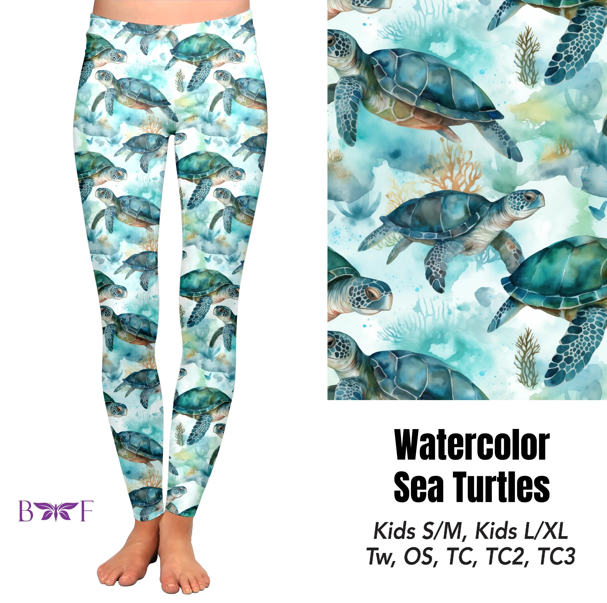 Watercolor sea Turtles 🐢 leggings and capris with pockets