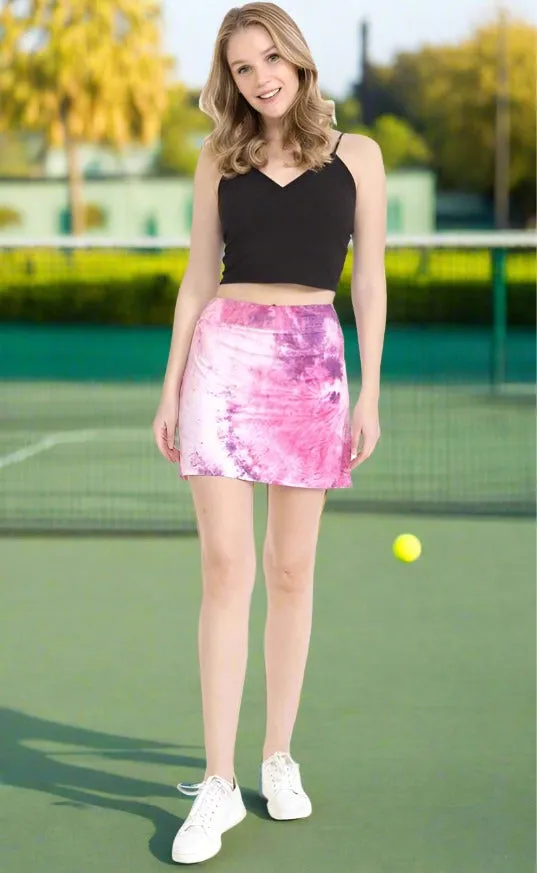 Womens Tie Dye Tennis Skort, Golf Shorts & Skirt Combo, Sizes S/M/L/XL, Yoga Waist, Pink