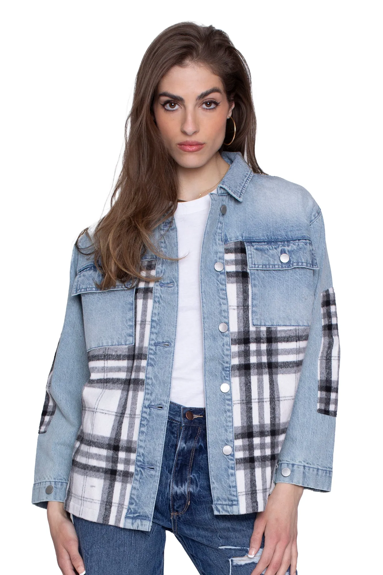 Your Ex Boyfriends Plaid Shacket in Ibiza & Grey Scale